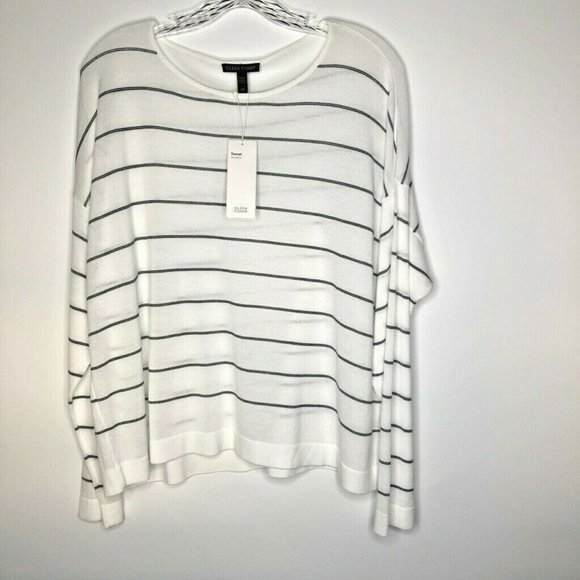 Eileen Fisher Sweaters - Eileen Fisher Womens Box Top White Stripe Jewel Ne